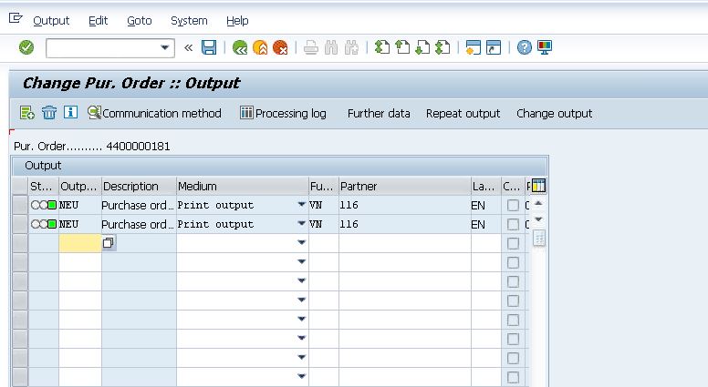 sap po output type assignment tcode